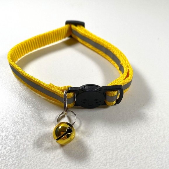 Yellow Cat Breakaway Collar New With Jingle Bell And Reflective Strip - Picture 1 of 4
